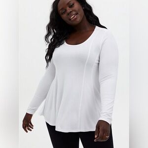 Torrid - White Scoop Neck Fit and Flare Long Sleeve Knit Top